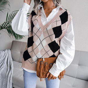 Women Oversized Knit <strong>Vest</strong> Sleeveless <strong>Sweater</strong> <strong>Argyle</strong> Pattern Women's Fall Knitted <strong>Sweater</strong> <strong>Vest</strong> Ladies Casual <strong>Vest</strong> Waistcoat - Product Image 4