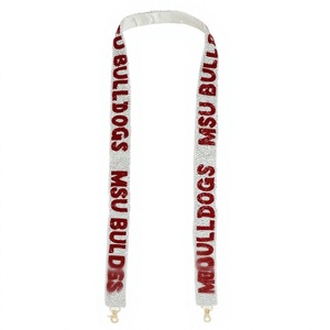 CRYSTAL CRAFT MSU Bulldogs <b>Ribbon</b> Strap White <b>Red</b> Custom Text Vintage Style Eco-Friendly Beaded Hook Handbag Accessory - Product Image 1