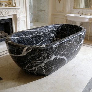 Italienisches Design Innenbereich Schwarze Marmorfarbe Massivoberflächen-Badewanne Hotel Romantische Stilvolle Steinbadewanne - Product Image 4