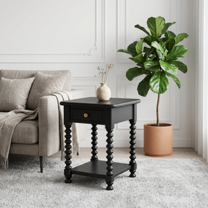 Table d'appoint vintage noire <span class=keywords><strong>en</strong></span> bois massif avec étagère de rangement ouverte pour salon et mobilier de maison - Product Image 5