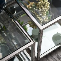 Ensemble de tables basses en verre trempé avec plateau en acier inoxydable argenté/doré pour la maison et l'hôtel