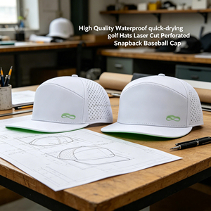 Casquette de golf classique de haute qualité à visière plate en polyester à 6 panneaux pour homme avec logo brodé perforé personnalisé, casquette de sport de baseball à fermeture snapback - Product Image 1