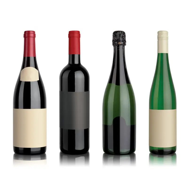 عينات مجانية زجاجات النبيذ الأحمر الزجاجية فارغة من الكهرمان الأخضر الغامق قابلة لإعادة التدوير