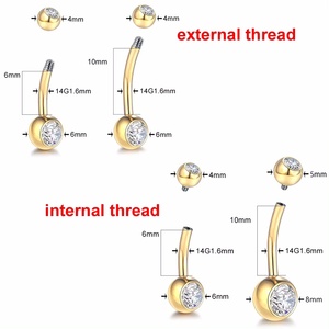 G23 anelli per ombelico in titanio Anelli per ombelico con bilanciere di cristallo gioielli per <span class=keywords><strong>Piercing</strong></span> alla <span class=keywords><strong>pancia</strong></span> per donne Sexy <span class=keywords><strong>Piercing</strong></span> all'ombelico 14G - Product Image 3
