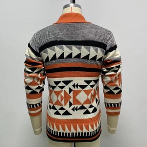 Otoño Sueteres Para Hombres Vintage azteca nativo Jacquard estampado Stand Collar tejido con cremallera suéter para hombres cárdigan de manga larga - Product Image 4