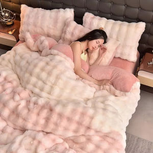 Juego de Ropa de Cama de Terciopelo Grueso y Cálido para <span class=keywords><strong>Invierno</strong></span>, Textil para el Hogar, Funda de Edredón Afelpada, Sábana, Funda de Almohada, 4 Piezas, Cubrecama para Parejas - Product Image 3