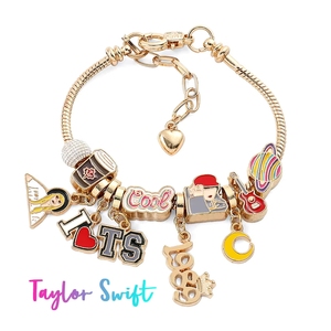 Pulseras de cadena de serpiente ajustables de aleación de cobre chapadas en oro al por mayor con dijes de guitarra, luna y corazón, pulsera de moda para fanáticos de la música - Product Image 1