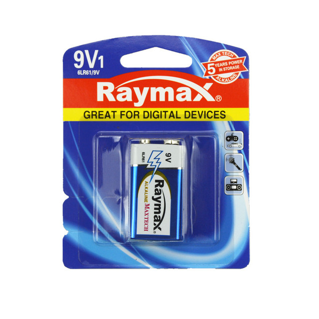 Raymax 9v 9volt 6lr61 Batteries High Capacity 10 Years Shelf Life Alcaline Alkaline Batteries