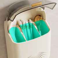 Boîte de rangement murale pour couverts de cuisine, avec couvercle anti-poussière, plateau de drainage amovible, organisateur multi-compartiments pour couteaux, cuillères et fourchettes