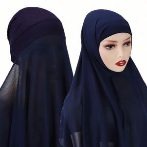 Hijab instantané en jersey de mousseline avec bonnet, couleurs unies, vente en gros en ligne de Malaisie, écharpes pour adultes de haute qualité à prix raisonnable - Product Image 3