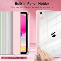 Coque de protection transparente pour iPad, étui pour tablette en PU compatible, support pliable à trois volets, coque de protection avec porte-crayon, fonction de réveil/veille automatique