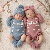 Combinaison pour bébé nouveau-né unisexe à manches longues avec broderie florale, taille 0-12 mois, première combinaison tricotée pour garçons et filles