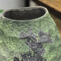 Pot antique chinois en céramique fait main, style Art Déco, vert mat, rustique, décoration d'intérieur de style farmhouse, vase de table écologique de petite taille