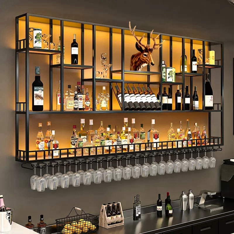 Customized Metal Bar Cabinet - Wine Rack with LED Lights