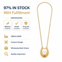 Vente en gros, prêt à expédier : Collier pendentif imitation perle, tendances bijoux 2026, en acier inoxydable plaqué or 18 carats