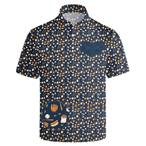 เสื้อโปโลแขนสั้นพิมพ์ลายเบสบอลสำหรับผู้ชาย มีกระเป๋า ดีไซน์ทอระบายอากาศได้ดี สวมใส่สบาย - Product Image 1