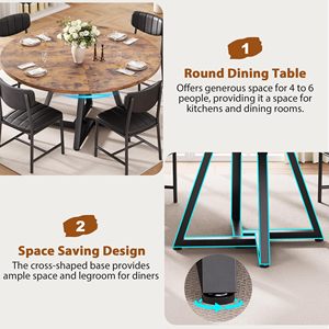 Table à manger ronde en bois SENYU pour 4-6 personnes, base sur pieds, gain de place, pour cuisine et salle à manger - Product Image 3