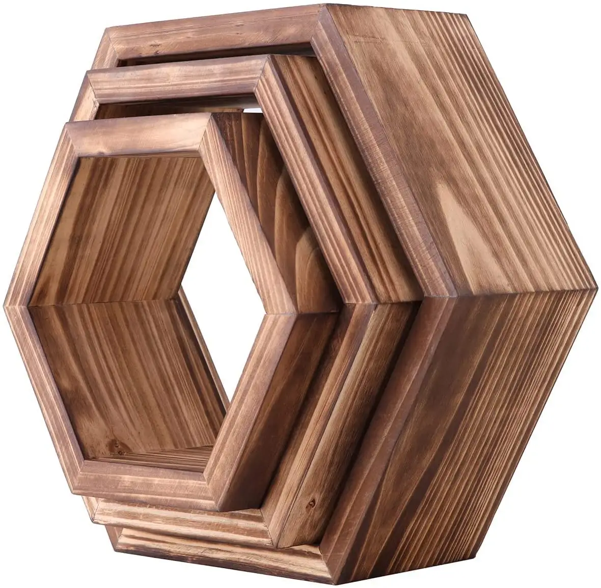 Настенные шестигранные плавающие полки, деревянный настенный органайзер, подвесная полка для домашнего декора, набор из 3,