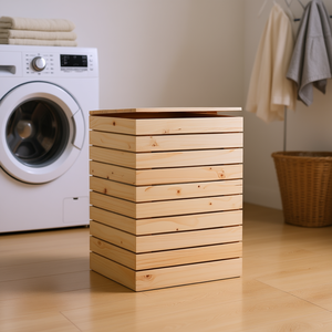 Panier à linge en pin massif 17,3"x17,3"x26" – Solution de rangement rustique et durable pour la salle de bain - Product Image 2