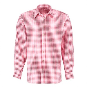 Trachten Hemden Traditional German 100% Cotton Breathable Solid <b>Red</b>&White Bavarian <b>Men</b> Dress <b>Shirt</b> with Button Collar Summer - Product Image 1