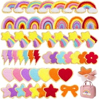 Patchs brodés en chenille Art Déco, autocollants, formes irrégulières, arc-en-ciel, météore, fleur, cœur, étoile, à coudre, pour vêtements DIY