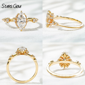 Starsgem 1.24ct 0.33ct Marquise Cut Lab Grown Diamond Anillo de compromiso 18K Oro amarillo Apilable Vintage Anillos unisex NGTC - Product Image 4