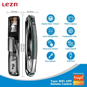 LEZN K12 kunci pintar biometrik, pengenalan wajah tahan air untuk aplikasi keamanan rumah Bluetooth sidik jari