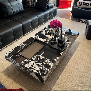Tavolino Basso Moderno Italiano Modello Venezia Marrone, Tavolo da Caffè/Tè Rettangolare in Pietra Resistente per Arredamento di Lusso - Product Image 5