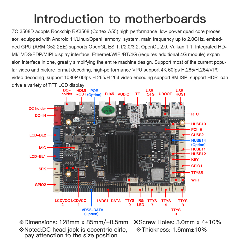 Rockchip Rk3568 Android/linux Motherboard for Medical