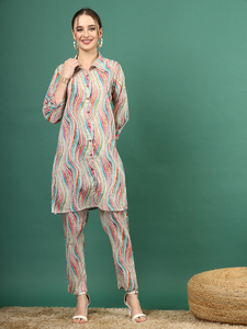 ชุดคุर्ติสผู้หญิง Rama Kurtis สำหรับฤดูร้อน แบบลำลอง 2 ชิ้น ความยาวระดับเข่า แขนยาว ลายดอกไม้ ทรงเอไลน์ ผ้าฝ้ายผสมโพลีเอสเตอร์ ชุดคุर्ติและกางเกงขายาว - Product Image 3