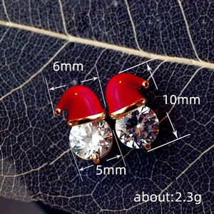 Pendientes de cristal dorado E3068 con diseño de gorro de Papá Noel para mujer, joyería linda para fiestas. - Product Image 6