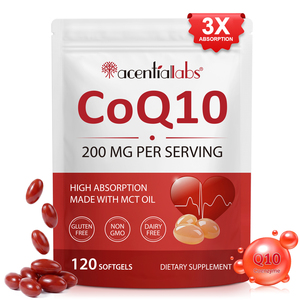 Cápsulas <span class=keywords><strong>de</strong></span> Gel Suave CoQ10 <span class=keywords><strong>de</strong></span> 200 mg <span class=keywords><strong>de</strong></span> Acentiallabs, Ubiquinona, Coenzima Q10, Suplemento Dietético <span class=keywords><strong>para</strong></span> la Salud del Corazón y la Producción <span class=keywords><strong>de</strong></span> Energía - Product Image 1