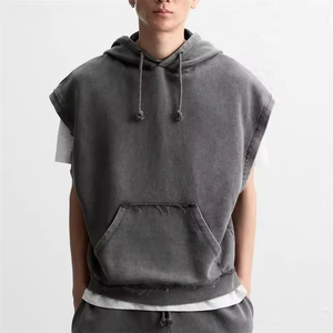 <span class=keywords><strong>Felpe</strong></span> con Logo personalizzato con <span class=keywords><strong>cappuccio</strong></span> da uomo <span class=keywords><strong>senza</strong></span> maniche Vintage con taglio acido e bordi neri felpa con <span class=keywords><strong>cappuccio</strong></span> <span class=keywords><strong>senza</strong></span> maniche - Product Image 1