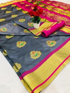 Nouveau magnifique Look coton soie Saree avec chemisier pièce femmes indiennes portent Sari pas cher bas prix en gros Surat ApparelGarment - Product Image 4