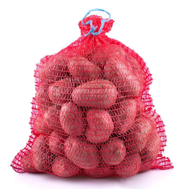 Saco de malha Raschel personalizado para cebola, batata, frutas e vegetais PE, 50*80 cm, 25kg e 30kg