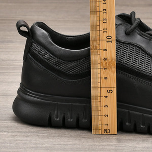 Chaussures de marche pour hommes en cuir de vache véritable, bout rond, lacets, doublure en mesh, semelle extérieure en Phylon, respirantes, décontractées, automne, noir - Product Image 2