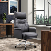 Chaise de bureau de direction moderne ergonomique pivotante de luxe en cuir véritable avec cadre en acier inoxydable et hauteur réglable