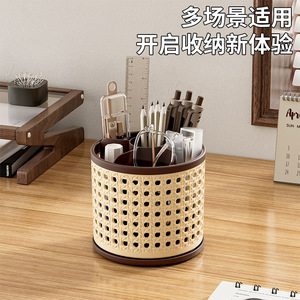 Rotatable Storage Cylinder With Partitions For Makeup Brushes And Stationery Desktop Organizer Multifunctional Home Office Use - Product Image 4