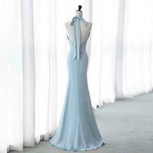 Abito <span class=keywords><strong>da</strong></span> <span class=keywords><strong>Cerimonia</strong></span> Blu con Scollo a V, Elegante, Schiena Scoperta, Stile Sirena/Tromba, Lunghezza a Terra, 100% Cotone, con Cristalli, Antistatico - Product Image 5