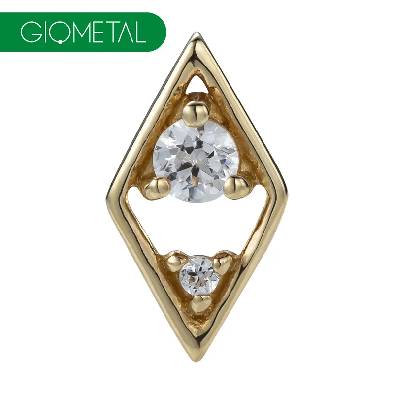 Giometal 14K Gold Gemmed Rhombus Top Daith Piercing Jewelry Wholesale Piercing Tragus Earrings Helix Threadless Top Ends