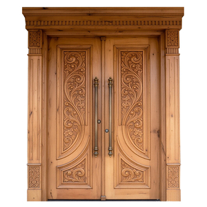 Puerta de Entrada de Madera Sólida GA-48S con Diseño Curvo y Doble Moldura Artesanal para Villa y Apartamento - Product Image 3
