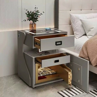 Table de chevet intelligente avec coffre-fort dissimulé, chargeur sans fil, lumière LED, mobilier de chambre moderne
