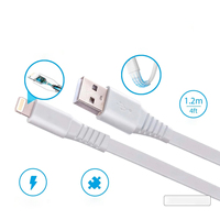 Cable USB Ukalun al por Mayor, 4 Hilos, 1.2 Metros, PVC, 8 Pines, Logotipo Personalizado para iPhone con Salida de 5V 2.4A en Forma Plana