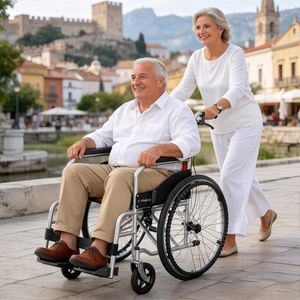 Sedia a Rotelle Manuale 24 Pollici con Pneumatici Solidi e Doppi Freni, Telaio in Lega di Alluminio, Sedile Comfort in Oxford per Anziani e Disabili - Product Image 1
