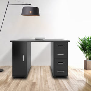 Mesa de manicura de doble filo con cajón y gabinete en madera negra de DB - Product Image 3