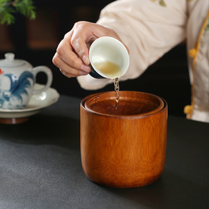 Bamboo Tea Basin With Tea Bowl Set Natural Color Eco Friendly For Home Use - Product Image 1