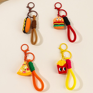 Porte-clés en résine avec motifs de dessins animés et de fleurs, avec cordon (designs assortis Garfield / Burger / Frites / <span class=keywords><strong>Pizza</strong></span>) - Product Image 4