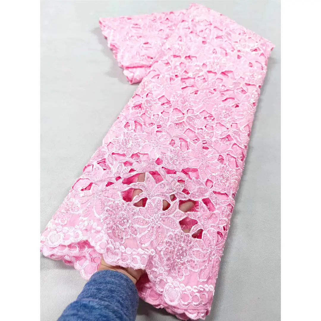 Hoge Kwaliteit Tissue Koord Melk Zijde Guipure Veters Roze Kleur Kant