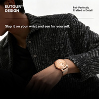 Reloj Magnético Creativo Premium OEM Personalizado, Sin Manecillas, para Hombre, con Correa de Cuero Genuino y Madera de Sándalo Natural, Venta al Por Mayor de Fábrica