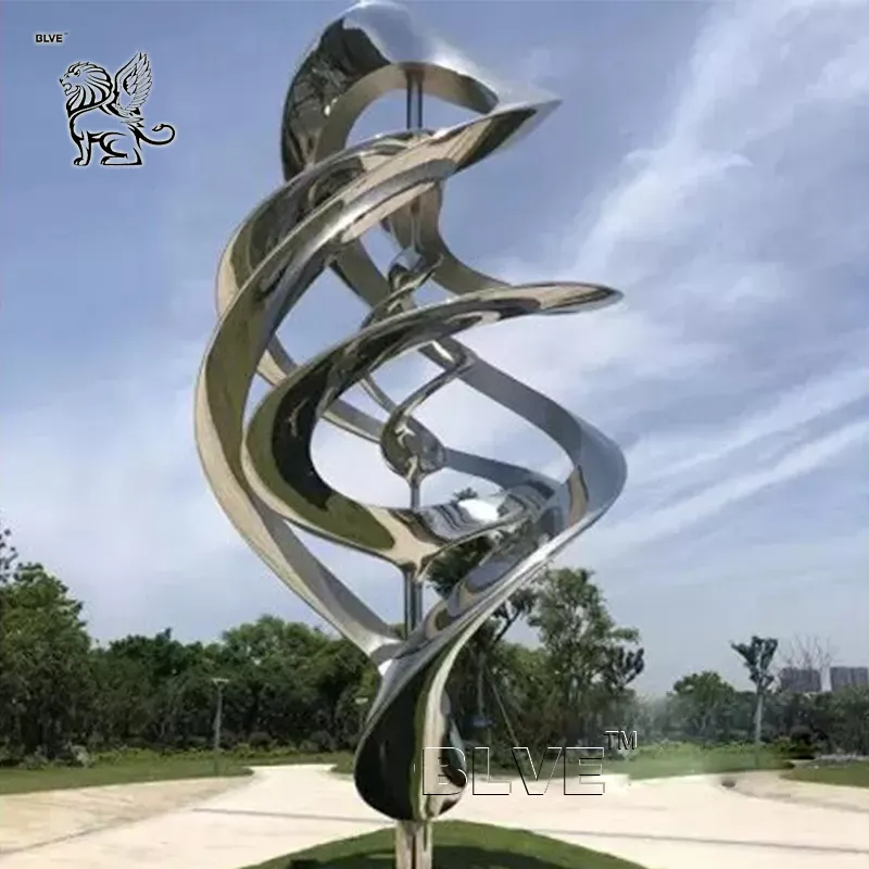 BLVE Large Outdoor Modern Art Mirror Polished Metal Statue Abstract Stainless Steel Garden Sculpture